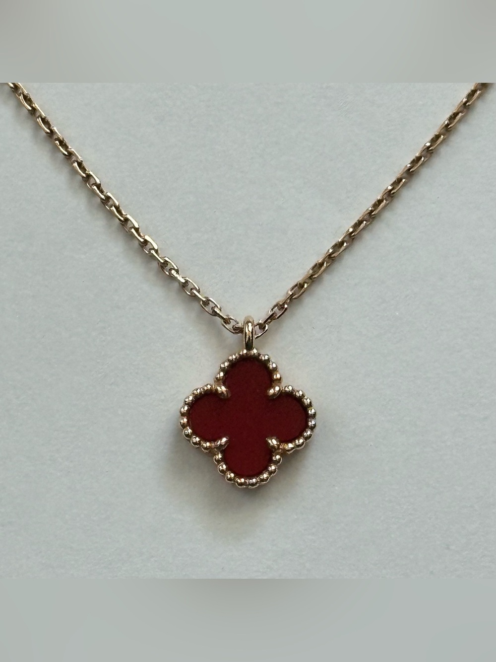 Van Cleef & Arpels Sweet Alhambra Pendant Necklace 18K Rose Gold Carnelian VCA - Picture 3 of 8
